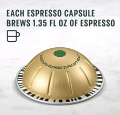 Starbucks Nespresso Vertuo Coffee Pods 80 CT Espresso Blonde Roast 1.35 fl oz