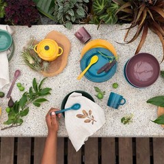 Le Creuset Plates 17cm Set of 4 Botanique Collection Fig Deep teal Stoneware NIB