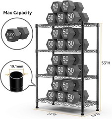 5-Tier Garage Rack Wire Unit Adjustable Storage Shelf Steel Heavy Duty Black 63″