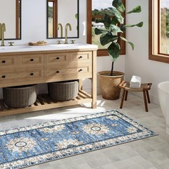 Blue Oriental Floral Medallion Runner Rug
