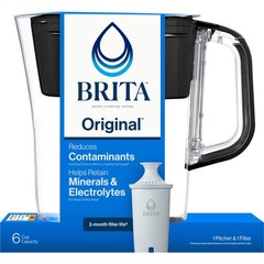 Brita Small 6 Cup Black Denali Water Filter Pitcher with 1 Brita Standard Filter