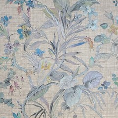 Floral plants Brown green blue metallic faux woven fabric textured wallpaper 3D