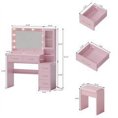 Large Vanity Desk with LED Lighted Mirror & Power Outlet, Makeup Vanity Table