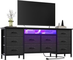 TV Stand for 65, 70, 75 Inch TV 10 Drawer Long Dresser w Power Outlets LED Light