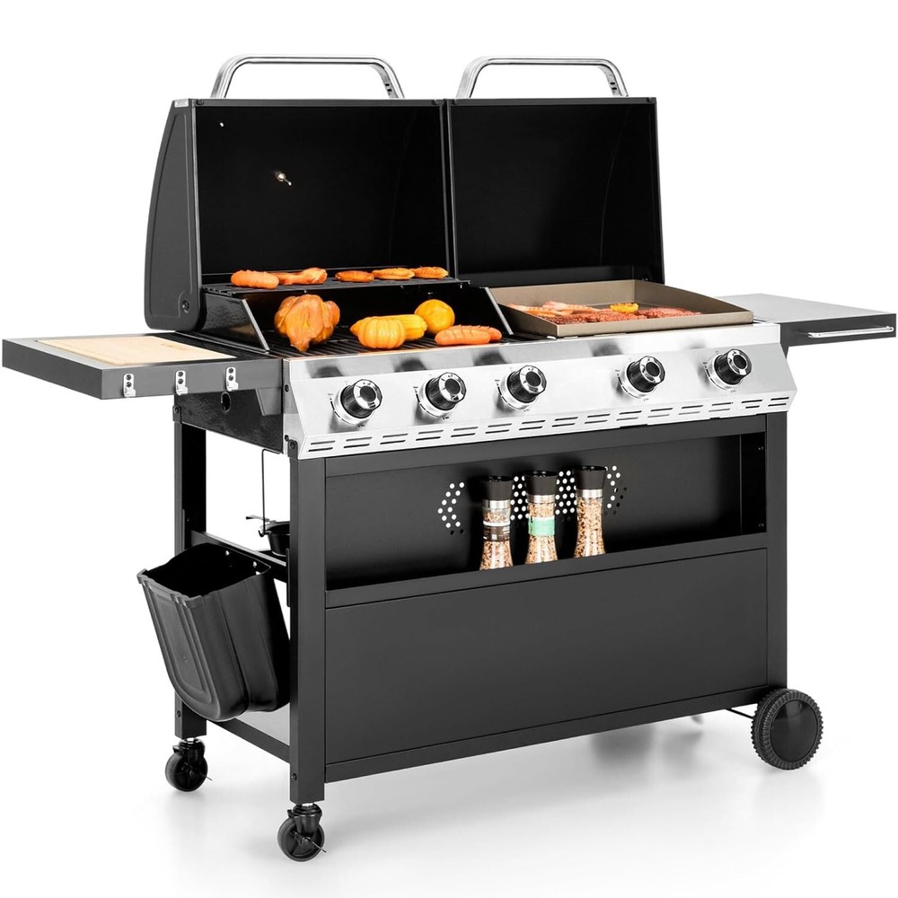 5-Burner Propane Gas Grill and Griddle Combo Stainless Steel Outdoor Patio