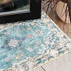 Boho Rug 3’x5′ Machine Washable Teal Small Area Rugs for Entryway Bedroom
