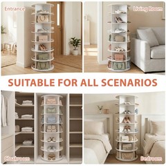7 Tier Rotating Shoe Rack Tower Organizer Revolving 360 White Shoe Rack Storage