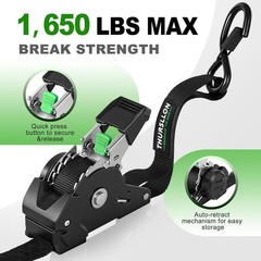 Rhino USA Retractable Ratchet Straps (4-Pack) – 1 Inch x 10 Feet (1,650lb Break