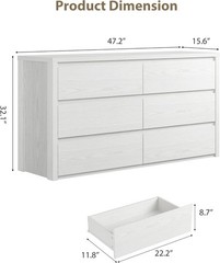 ✅GarveeHome 6 Drawer Dresser for Bedroom, Wide Wood Chest of Drawers Handle Free