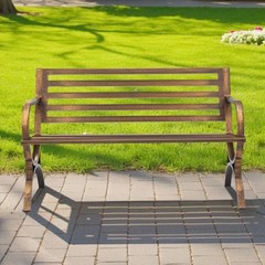 Outdoor Bench, 50 inch, Carbon Steel Metal Frame with Slatted Pattern Backrest