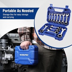 WORKPRO 12-piece Stubby Ratcheting Wrench Set, Metric 8-19mm 72-Tooth Cr-V Steel