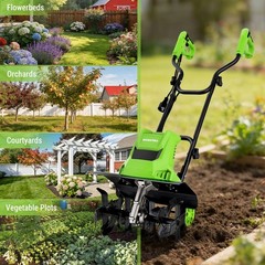 WORKPRO 1500W Electric Tiller 12.5A Corded Cultivator w/6 Steel Tines 16″Wx8.7″D