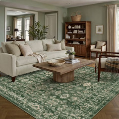 Vintage Green 8×10 Area Rug Non Slip Machine Washable Distressed Oriental Rug