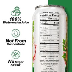 VINUT 100% Watermelon Juice, No Added Sugar, 16.9 fl oz (500 mL) Can, Pack of 6