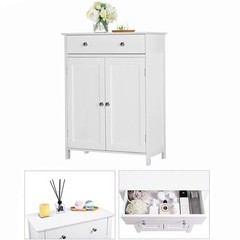 Bathroom Floor Storage with Drawer Pantry Kitchen Cabinet Furniture White