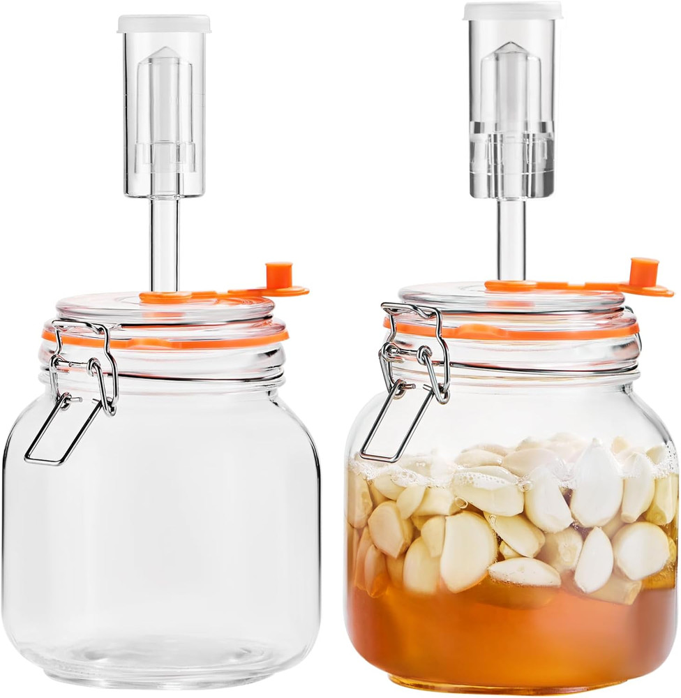 Square Fermentation Jar, 1 Liters Glass Fermenting Jar for Making Sauerkraut, Ki