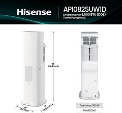 Hisense 8000BTU Inverter Portable AC Smart Heat Pump Dual Hose Tower API0825UW1D