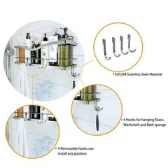 KINCMAX Premium Shower Caddy – Self Adhesive Shower Organizer w/ 4 Hooks, Drill-