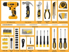 154pcs Tool Kit Household Hand Tool Set with 8V Cordless Drill Portable Toolbox