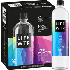 LIFEWTR Purified Drinking Water, 1 Liter, 6 Pack Plastic Bottles. FREE SHIPPING