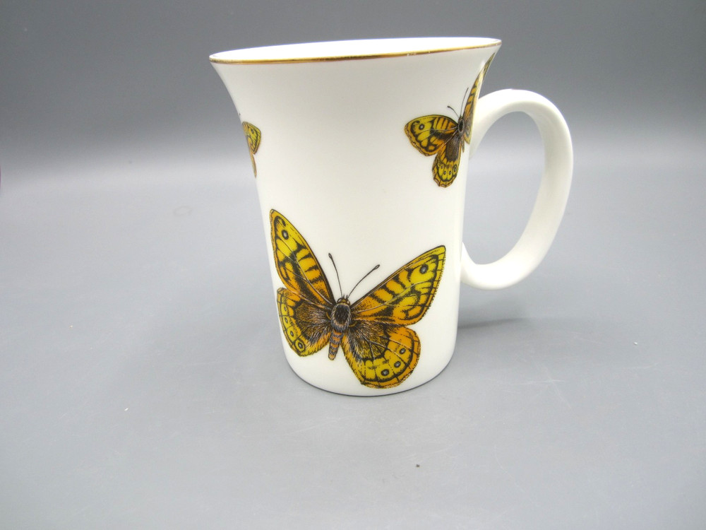 Grace Teaware White Yellow Butterfly Fine Porcelain Tea Coffee Mug 10 oz. (545)