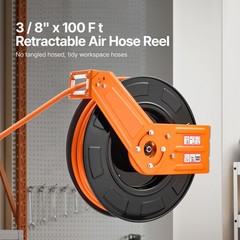 Retractable Air Hose Reel 3/8 IN x 100 FT Rubber Air Hose Reel Max 300 PSI