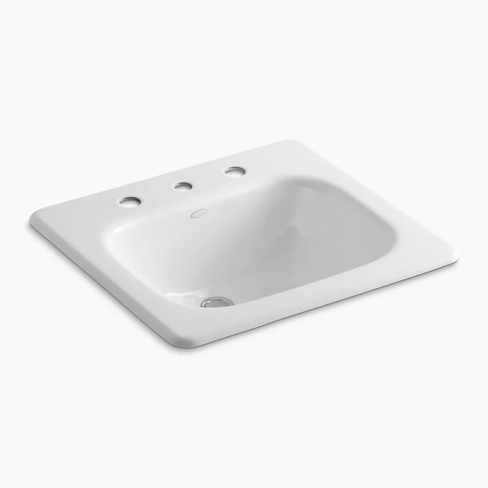 Kohler Tahoe 21″ drop in cast iron bathroom sink K-2895-8-0 white, wide spread