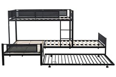 L-Shape Metal Triple Bunk Bed with Trundle 4 Kids,Teens,Adults L-Shape Triple