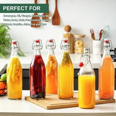 8 Pack [1 Liter / 33 Fl. Oz.] Swing Top Glass Bottles W/ Airtight Stopper Lids –