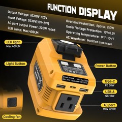 2-in-1 Power Station for Dewalt 20V Battery 300W DC Regulator 220W AC Inverter