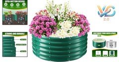 17-Inch Tall Green Metal Raised Garden Bed 3.3Ft Diameter Rust-Resistant