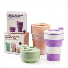 Silicone Folding Cup Collapsible Mug Portable with Cover Coffee Travel Outdoors
