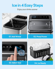 Ice Makers Countertop, 26.5Lbs/24H Ice Machine with 2 Sizes Bullet Ice, 9 Ice Cu