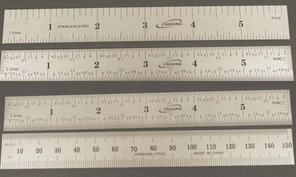 iGaging 6 ruler rule 1/8″ 1/64″ (SAE only) or 1/32 1/64 MM (SAE & Metric)