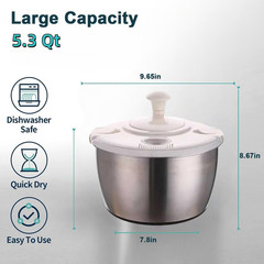 Large 5.3QT Salad Spinner – Quick Spin & Drain, Multi-Use Colander