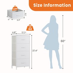 Skinny 4-Drawer Dresser – Fabric Storage Tower, Chest of Drawers for Bedroom