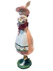 Bunny Girl Figurine 15.5in Holding Flowers Spring Summer Statue Decor NEW Gift