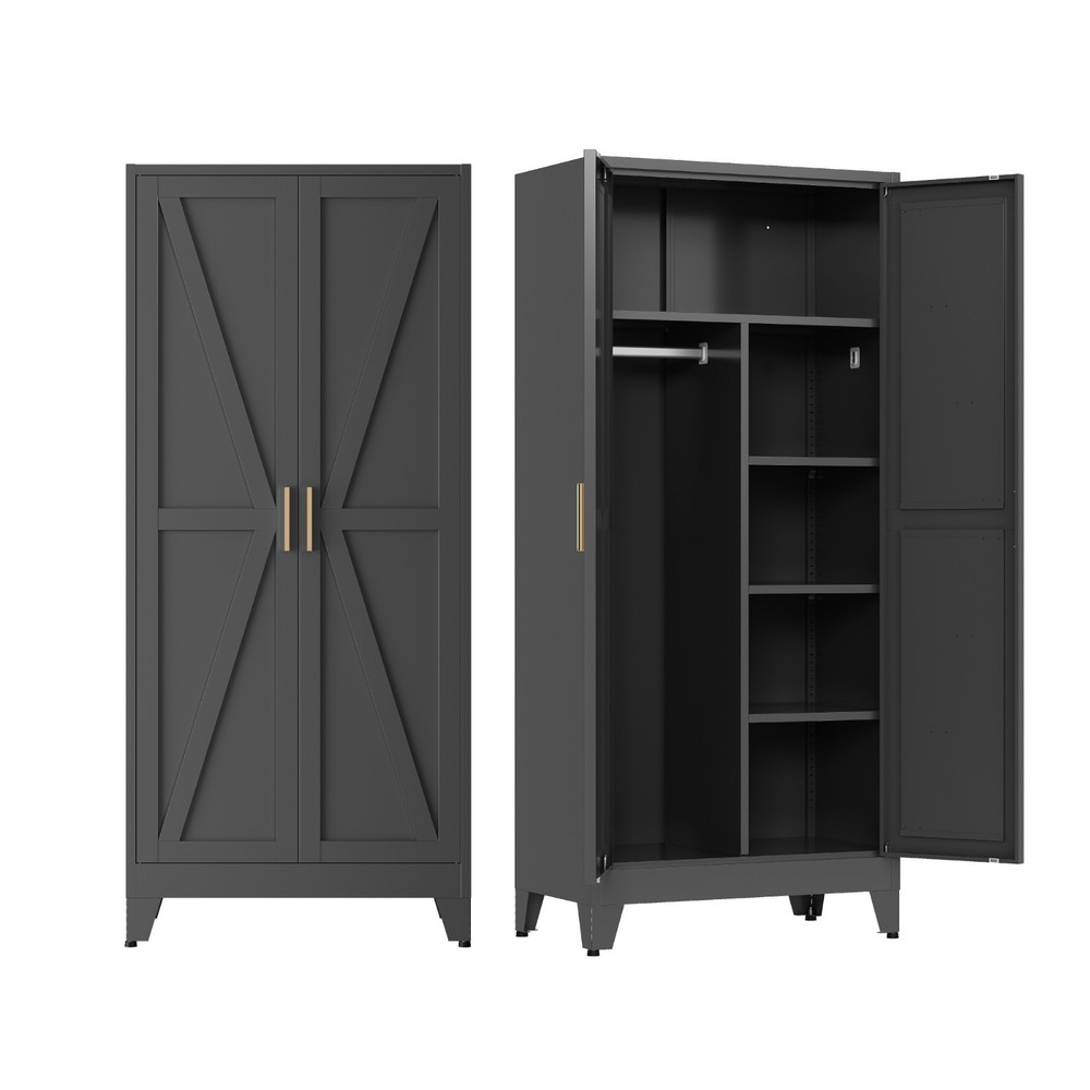 Metal armoire Wardrobe Closet with Hanging Rod,71” Metal Wardrobe Cabinet