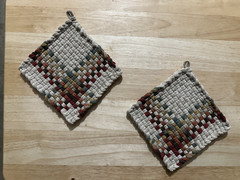 Handmade 2 Beautiful Cotton Woven Potholders Trivets 7 Colors Fall Anytime