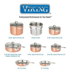 Viking 13 Piece Tri Ply Copper Cookware Set Pots Pans Kitchen Cooking Set