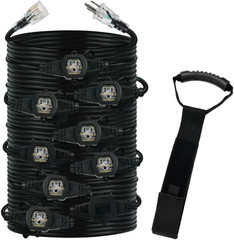 50FT 12 Gauge Multi-Outlet Outdoor Extension Cord, 10 Evenly Spaced Weatherproof