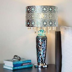 River of Goods Table Lamp Glorias Crystal Beaded Shade Mosaic Base 24.25 in. H