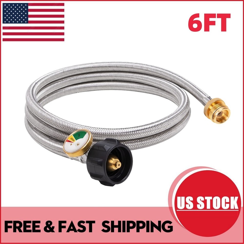 6FT Braided Propane Hose Adapter with Gauge 1lb to 5-20lb Tank