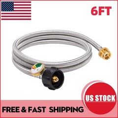 6FT Braided Propane Hose Adapter with Gauge 1lb to 5-20lb Tank