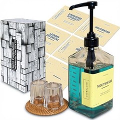 37oz Glass Mouthwash Dispenser Pump with Reusable Cup – Bathroom & Kitchen Holde
