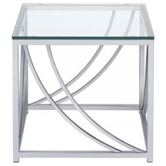 Lille 19.75 In. Chrome and Clear Square Glass End Table