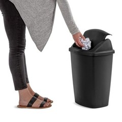 7.5 Gallon Kitchen Trash Can with Swing Top Lid Black Plastic Garbage Bin
