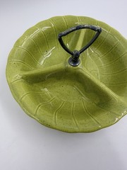 Vintage 60’s Lane & Co. California Chartreuse Green Divided Candy Nut Dish Bowl