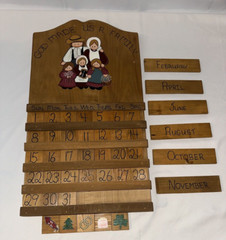 Vintage Hand painted Wood Calendar 12 months Faith Family Amish Country Decor