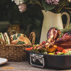 CHEFMADE Turkey Roasting Pan with V Rack, 17 Inch Deep Roasting Pan Non Stick!